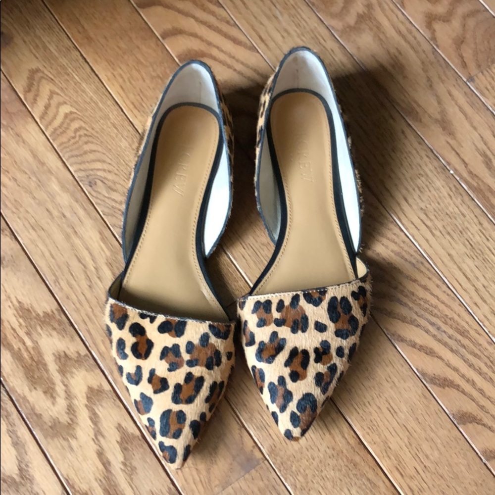 J Crew calf hair leopard d’orsay flats